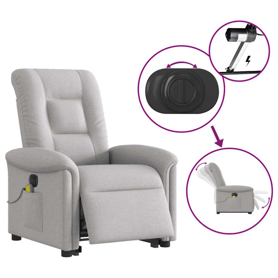 Sillón de masaje eléctrico reclinable elevable tela gris