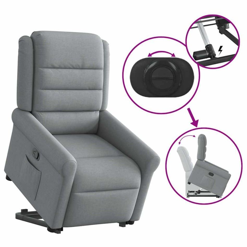 Sillón reclinable elevable de tela gris