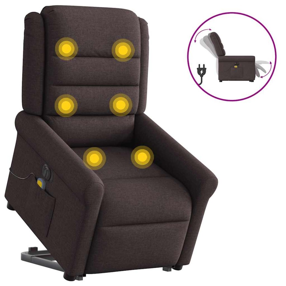 Sillón masaje eléctrico reclinable elevable tela marrón