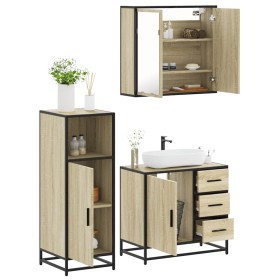 Set de muebles de baño 3 pzas madera contrachapada roble