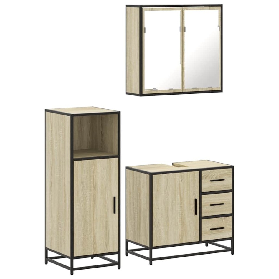 Set de muebles de baño 3 pzas madera contrachapada roble