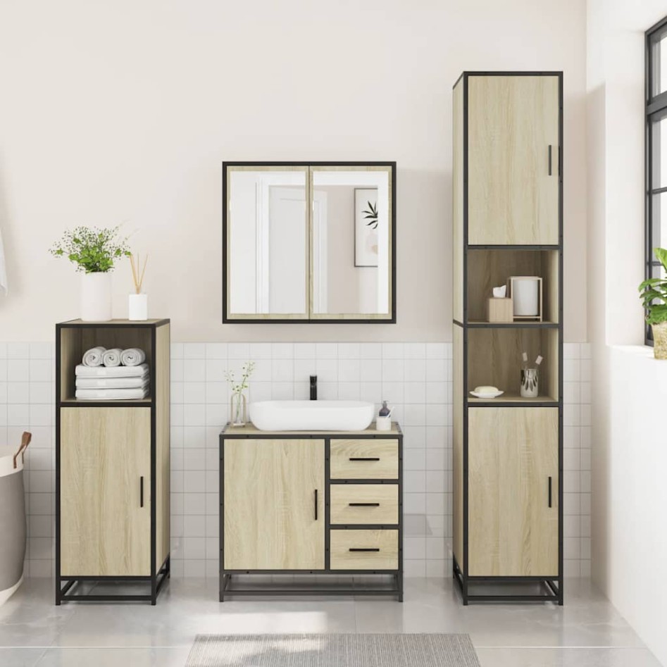 Set de muebles de baño 3 pzas madera contrachapada roble