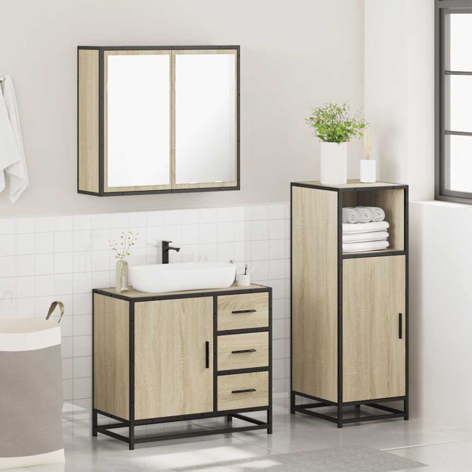 Set de muebles de baño 3 pzas madera contrachapada roble
