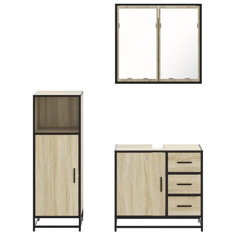 Set de muebles de baño 3 pzas madera contrachapada roble