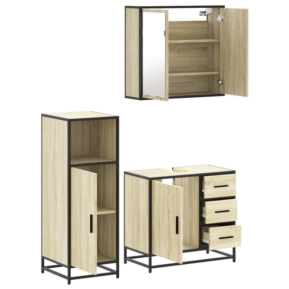 Set de muebles de baño 3 pzas madera contrachapada roble