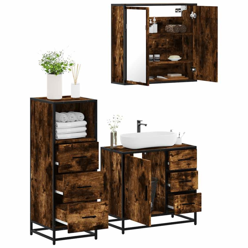 Set de muebles baño 3 pzas madera contrachapada roble
