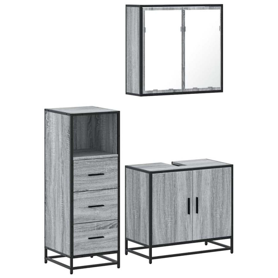 Set de muebles de baño 3 pzas madera contrachapada gris