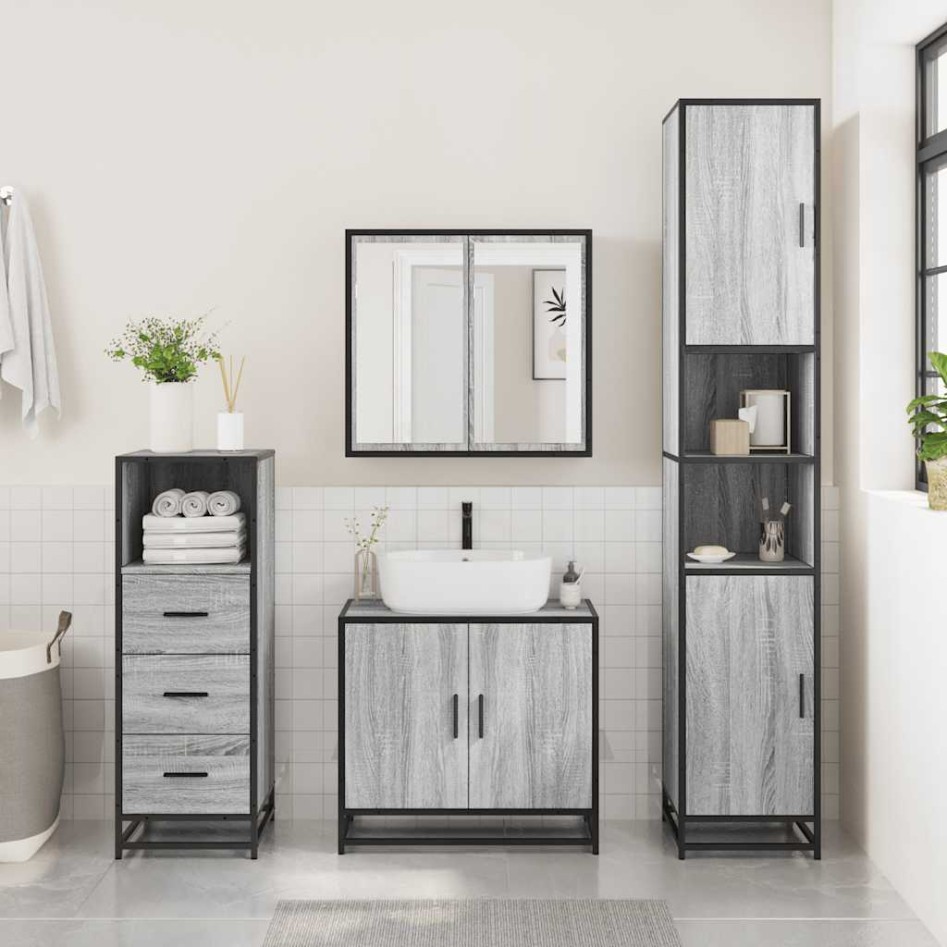 Set de muebles de baño 3 pzas madera contrachapada gris