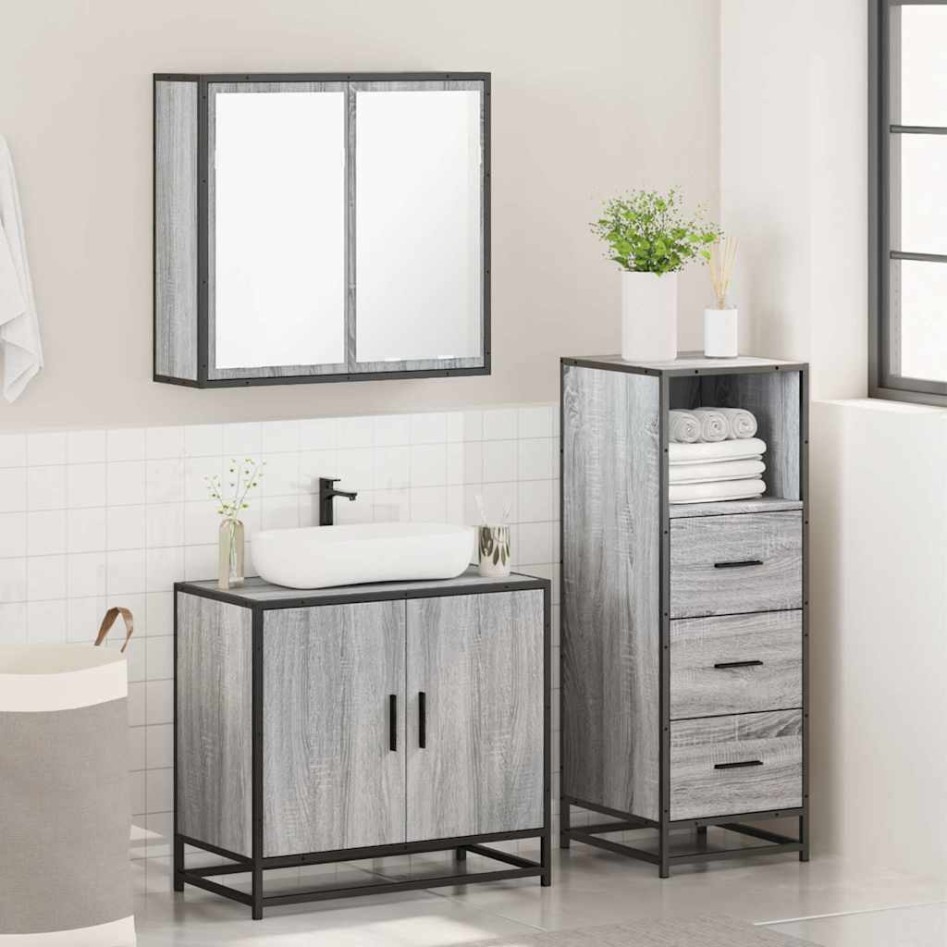 Set de muebles de baño 3 pzas madera contrachapada gris