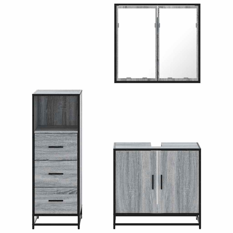 Set de muebles de baño 3 pzas madera contrachapada gris
