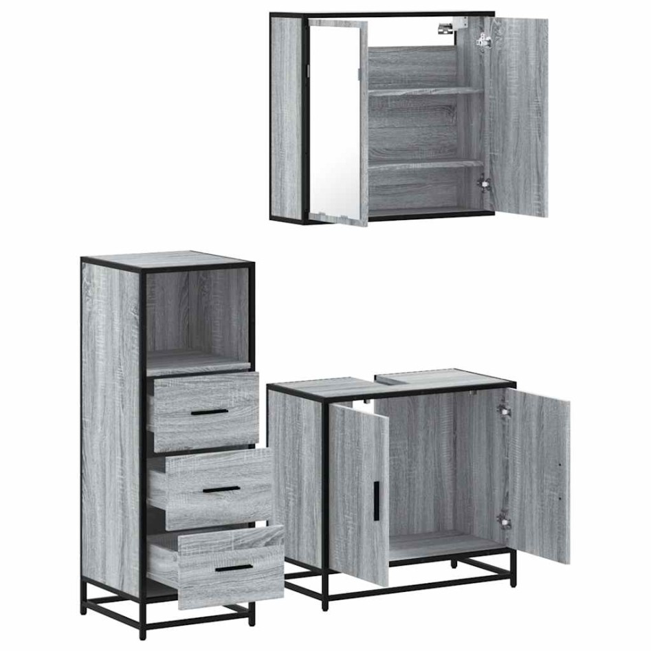 Set de muebles de baño 3 pzas madera contrachapada gris