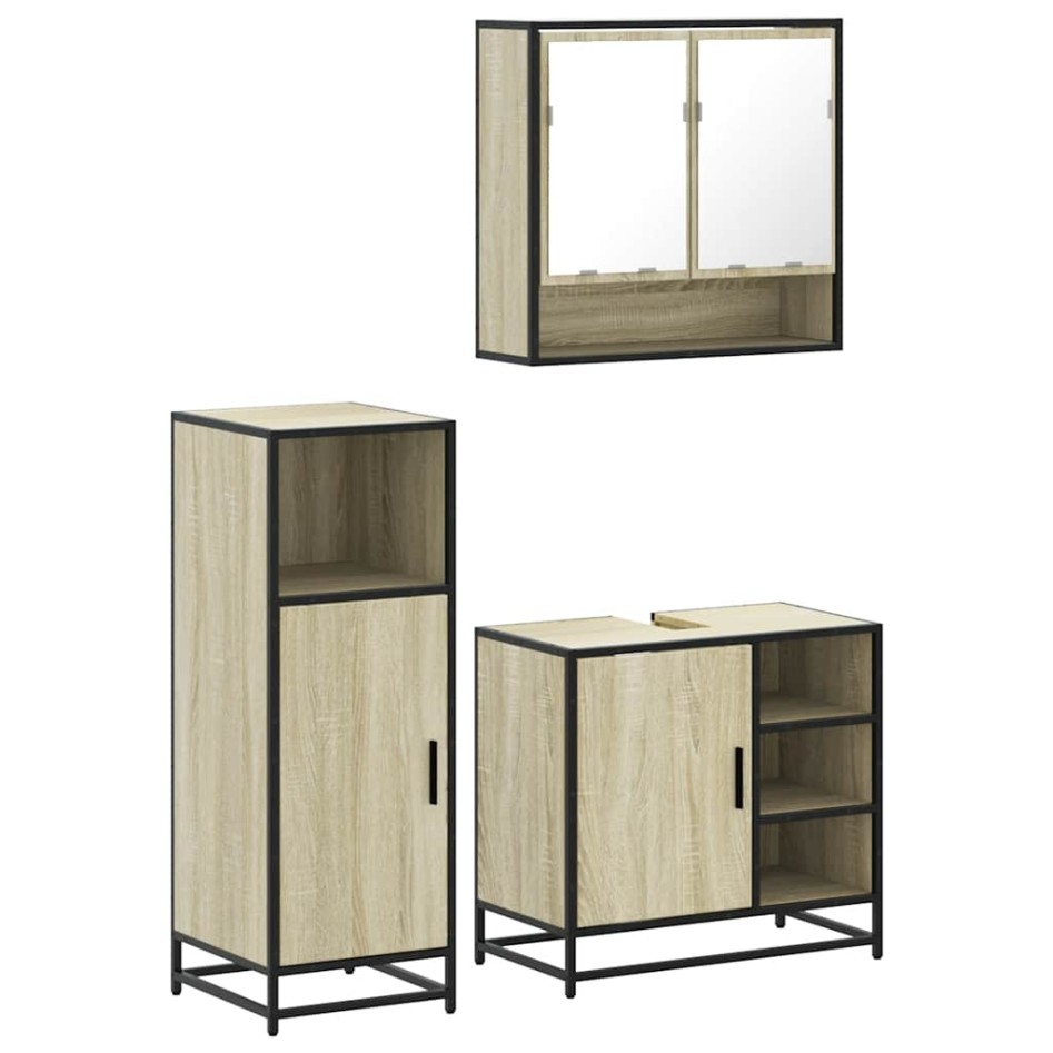 Set de muebles de baño 3 pzas madera contrachapada roble