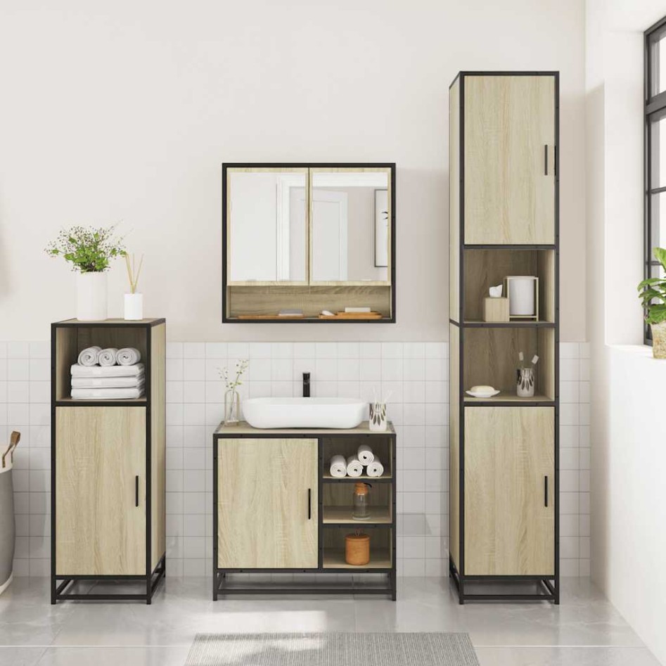 Set de muebles de baño 3 pzas madera contrachapada roble