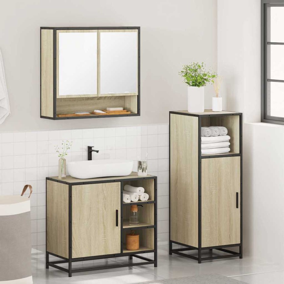 Set de muebles de baño 3 pzas madera contrachapada roble