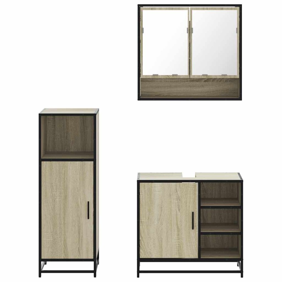 Set de muebles de baño 3 pzas madera contrachapada roble