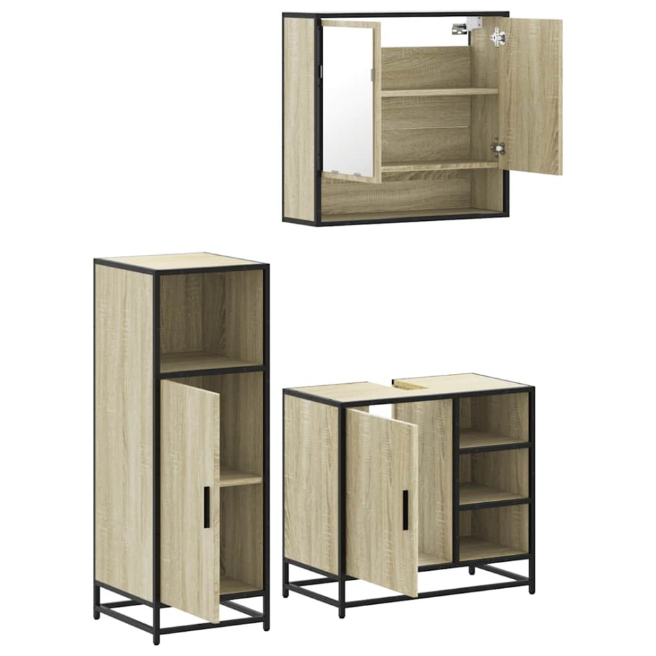Set de muebles de baño 3 pzas madera contrachapada roble