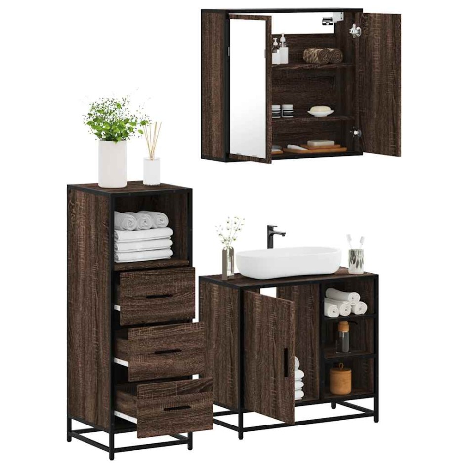 Set de muebles baño 3 pzas madera contrachapada roble