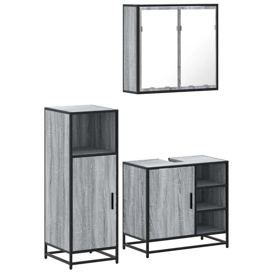 Set de muebles de baño 3 pzas madera contrachapada gris