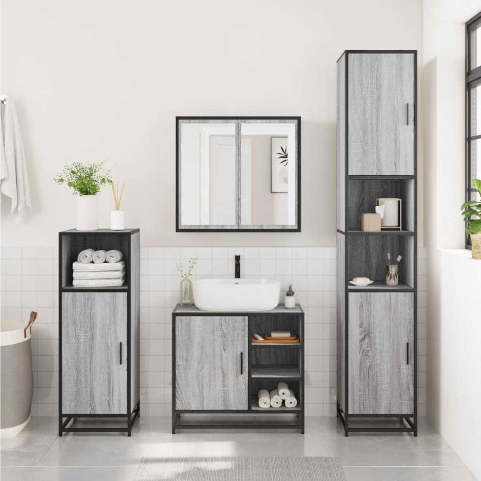 Set de muebles de baño 3 pzas madera contrachapada gris