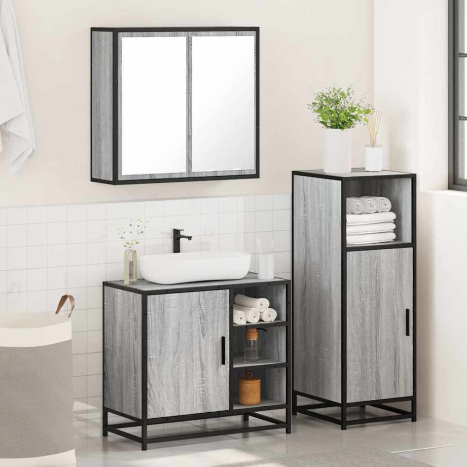 Set de muebles de baño 3 pzas madera contrachapada gris