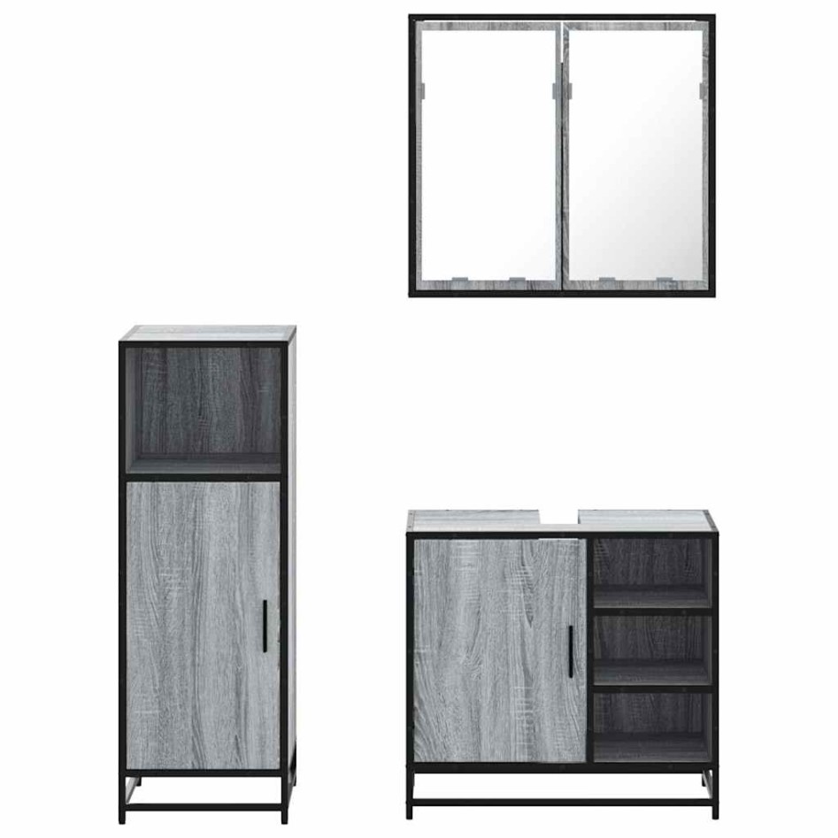 Set de muebles de baño 3 pzas madera contrachapada gris