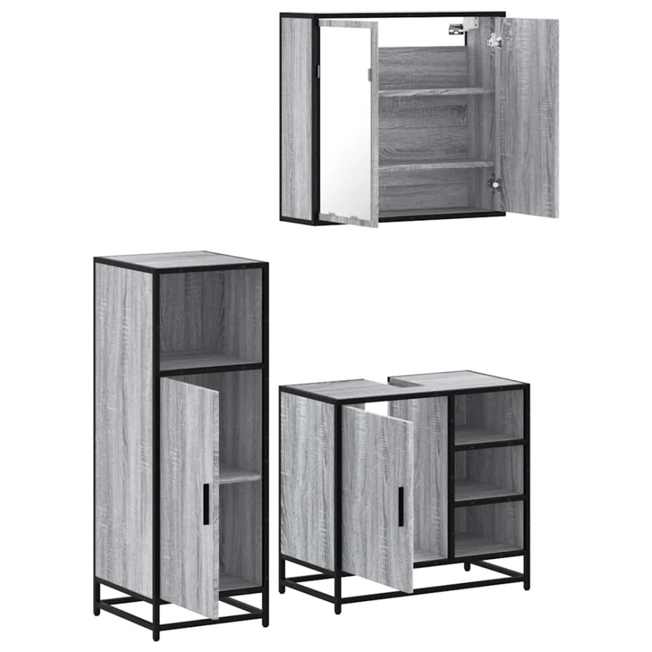 Set de muebles de baño 3 pzas madera contrachapada gris