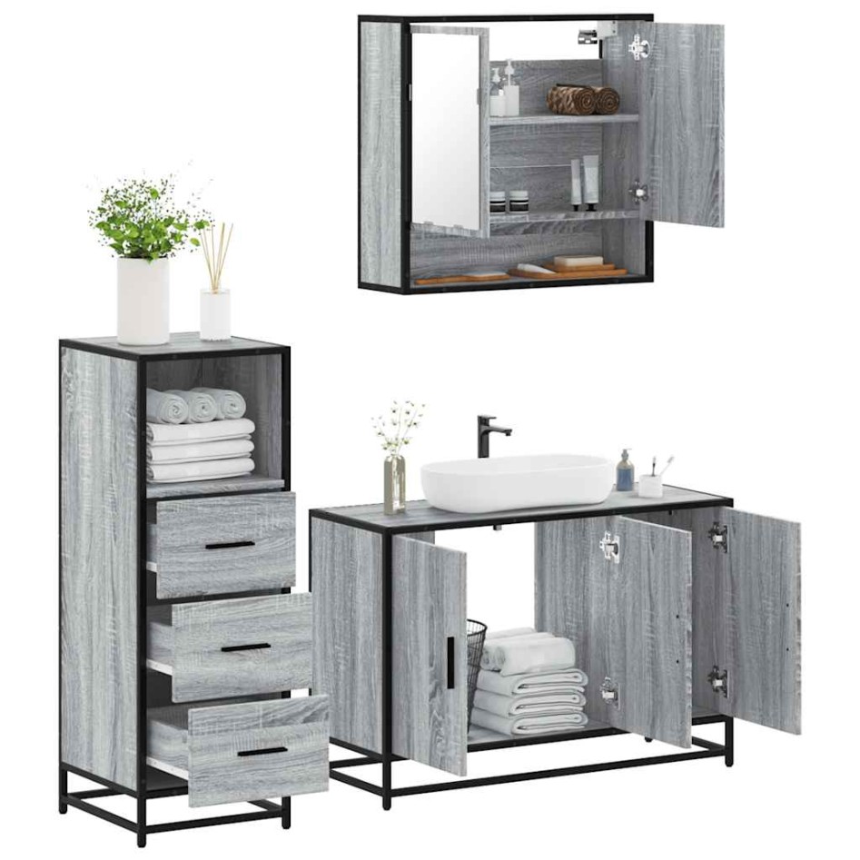 Set de muebles de baño 3 pzas madera contrachapada gris
