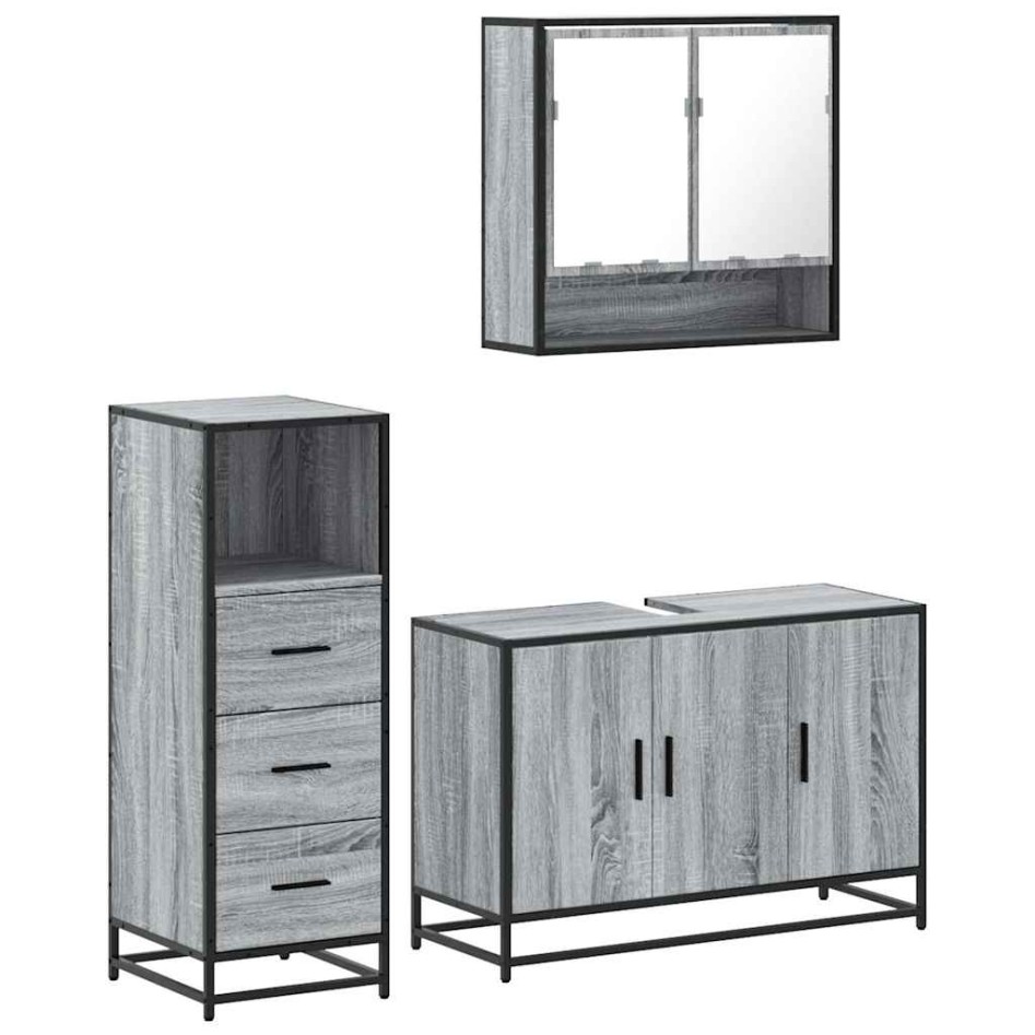 Set de muebles de baño 3 pzas madera contrachapada gris