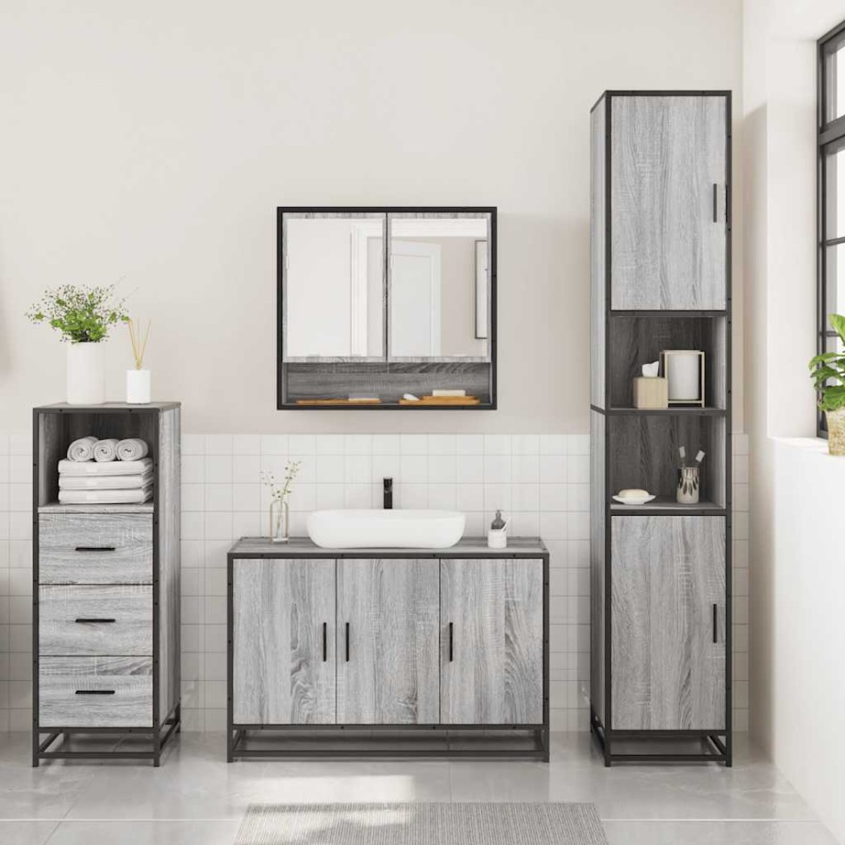 Set de muebles de baño 3 pzas madera contrachapada gris