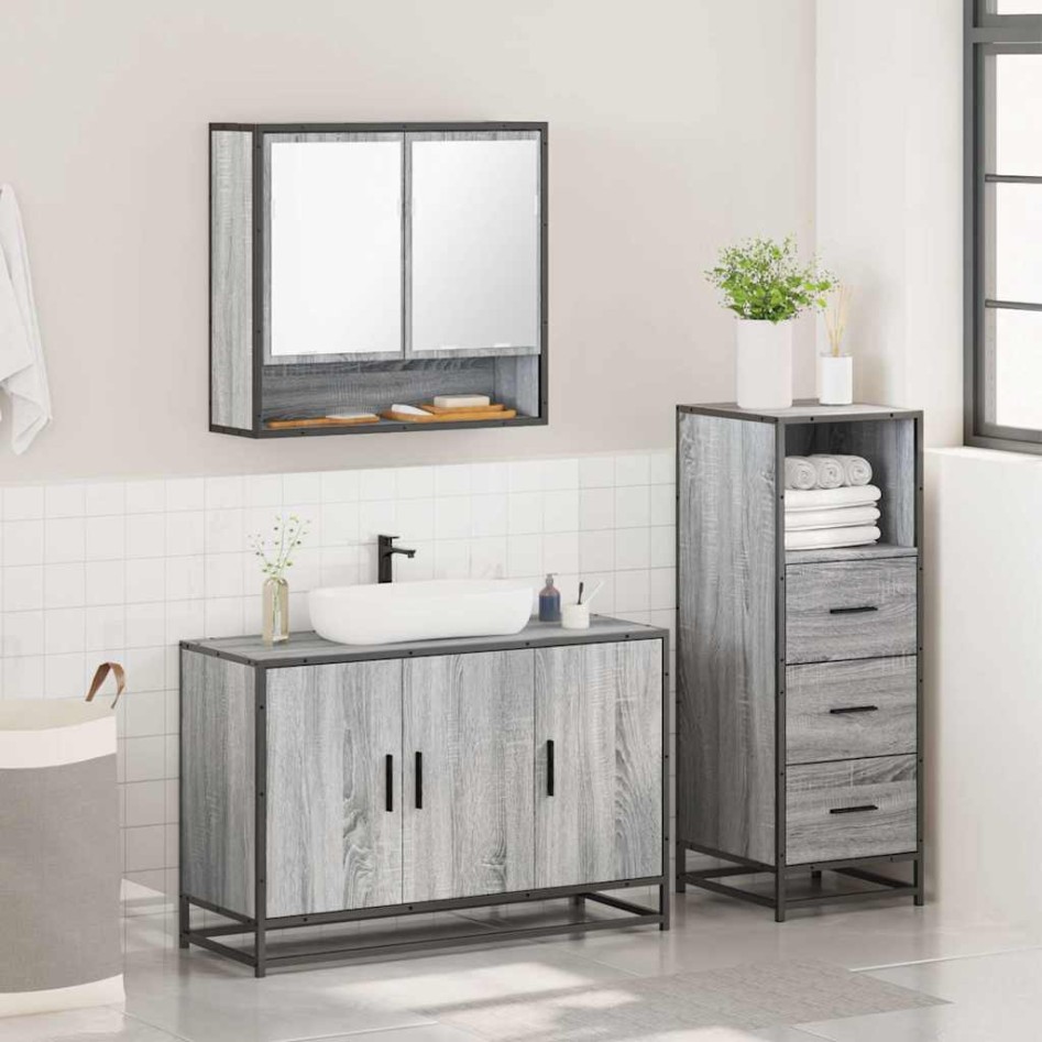 Set de muebles de baño 3 pzas madera contrachapada gris