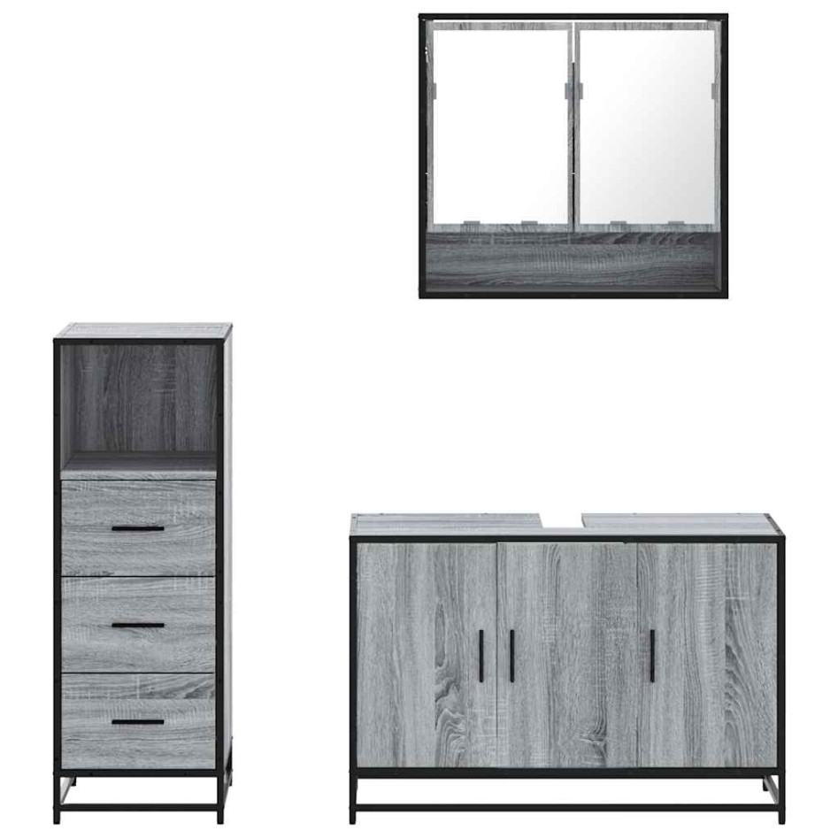 Set de muebles de baño 3 pzas madera contrachapada gris