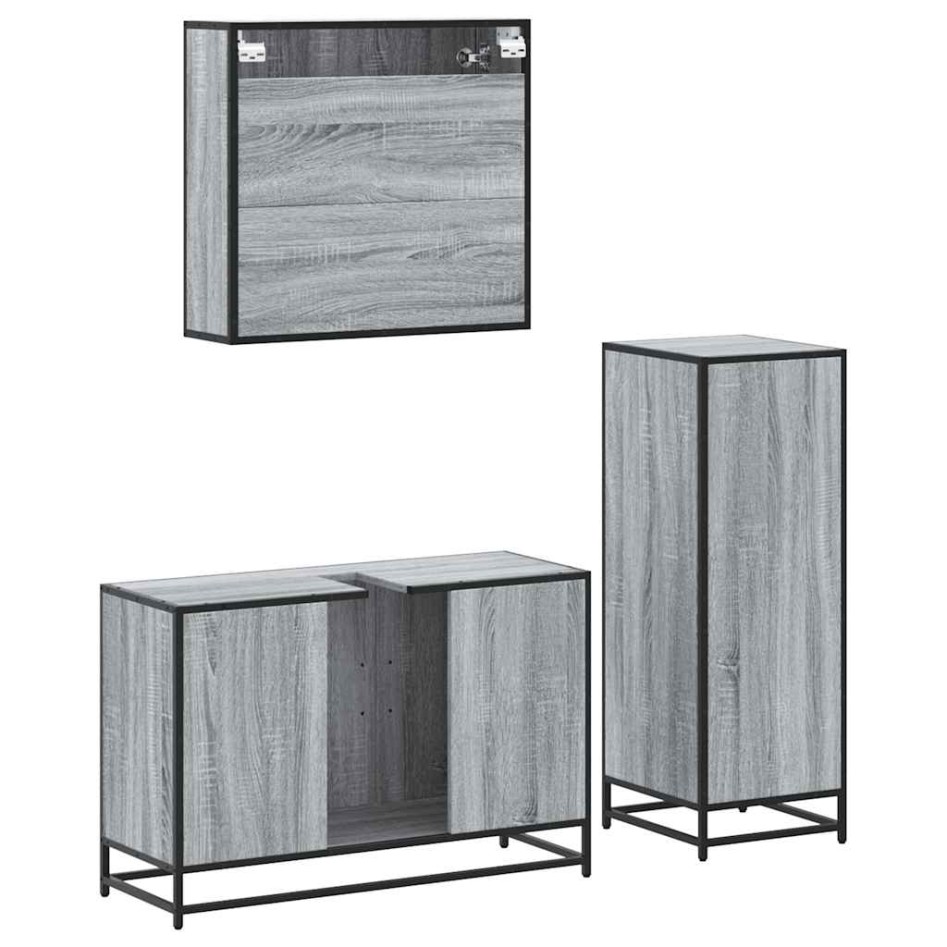 Set de muebles de baño 3 pzas madera contrachapada gris