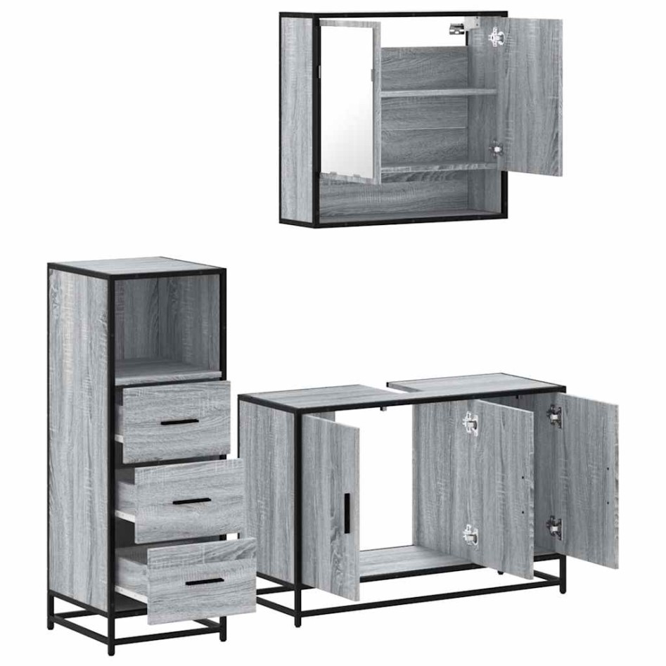 Set de muebles de baño 3 pzas madera contrachapada gris