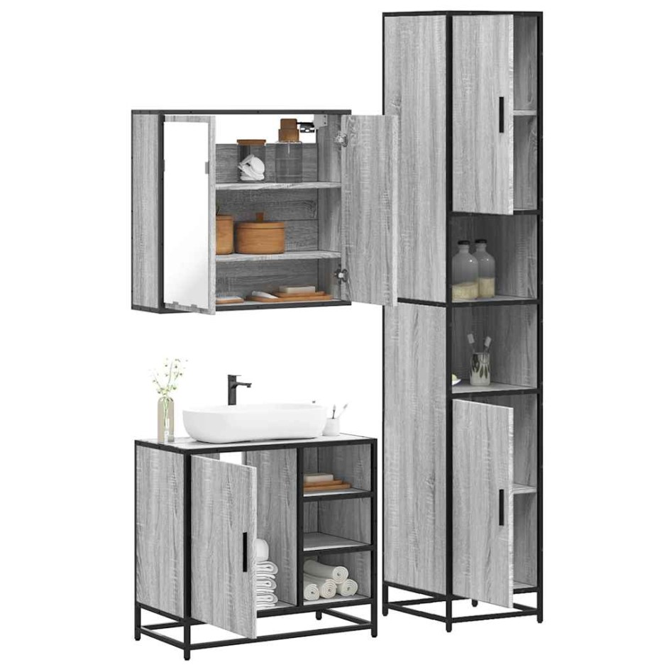 Set de muebles de baño 3 pzas madera contrachapada gris
