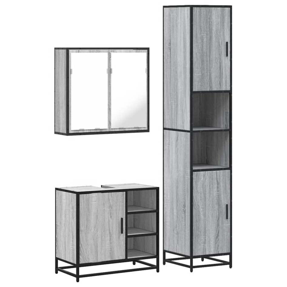 Set de muebles de baño 3 pzas madera contrachapada gris