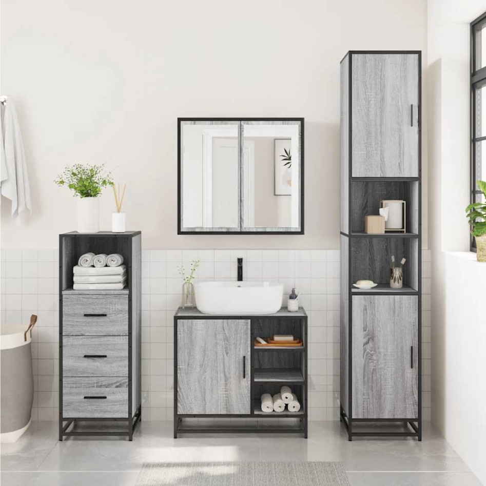 Set de muebles de baño 3 pzas madera contrachapada gris