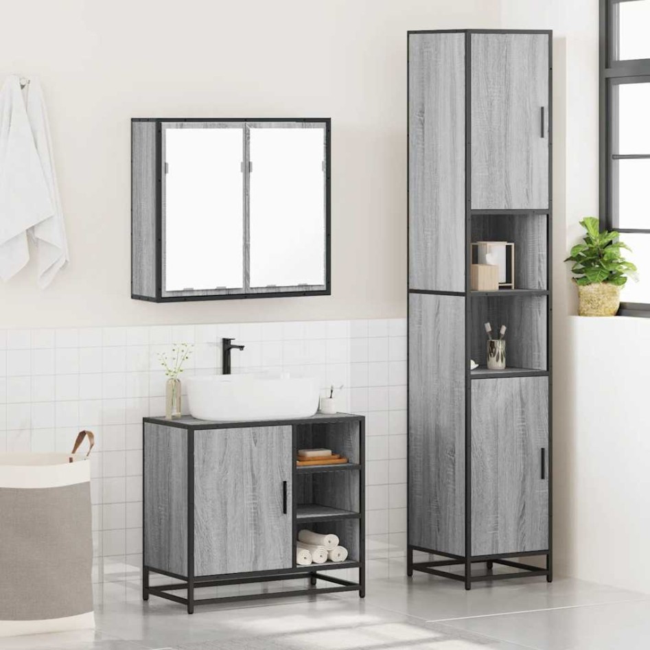 Set de muebles de baño 3 pzas madera contrachapada gris