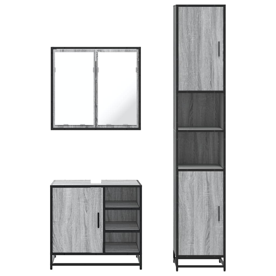 Set de muebles de baño 3 pzas madera contrachapada gris