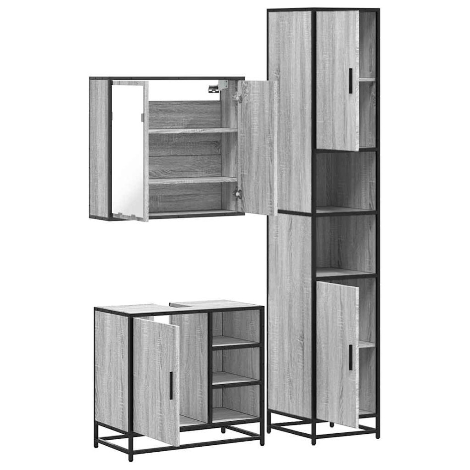 Set de muebles de baño 3 pzas madera contrachapada gris