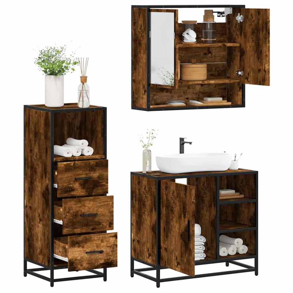 Set de muebles baño 3 pzas madera contrachapada roble