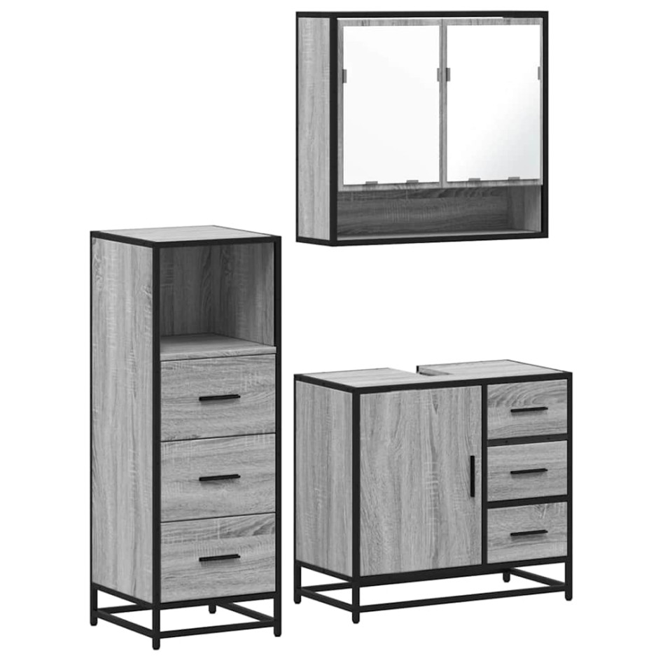 Set de muebles de baño 3 pzas madera contrachapada gris