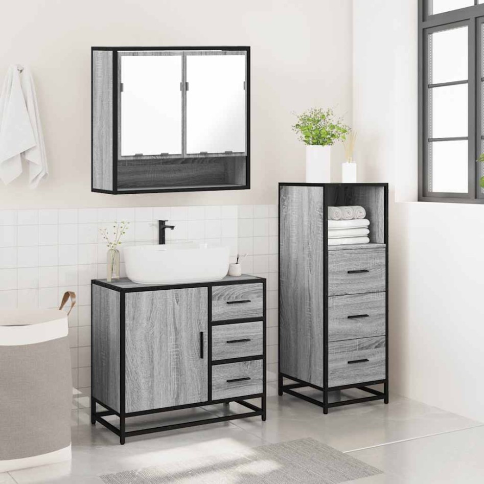 Set de muebles de baño 3 pzas madera contrachapada gris