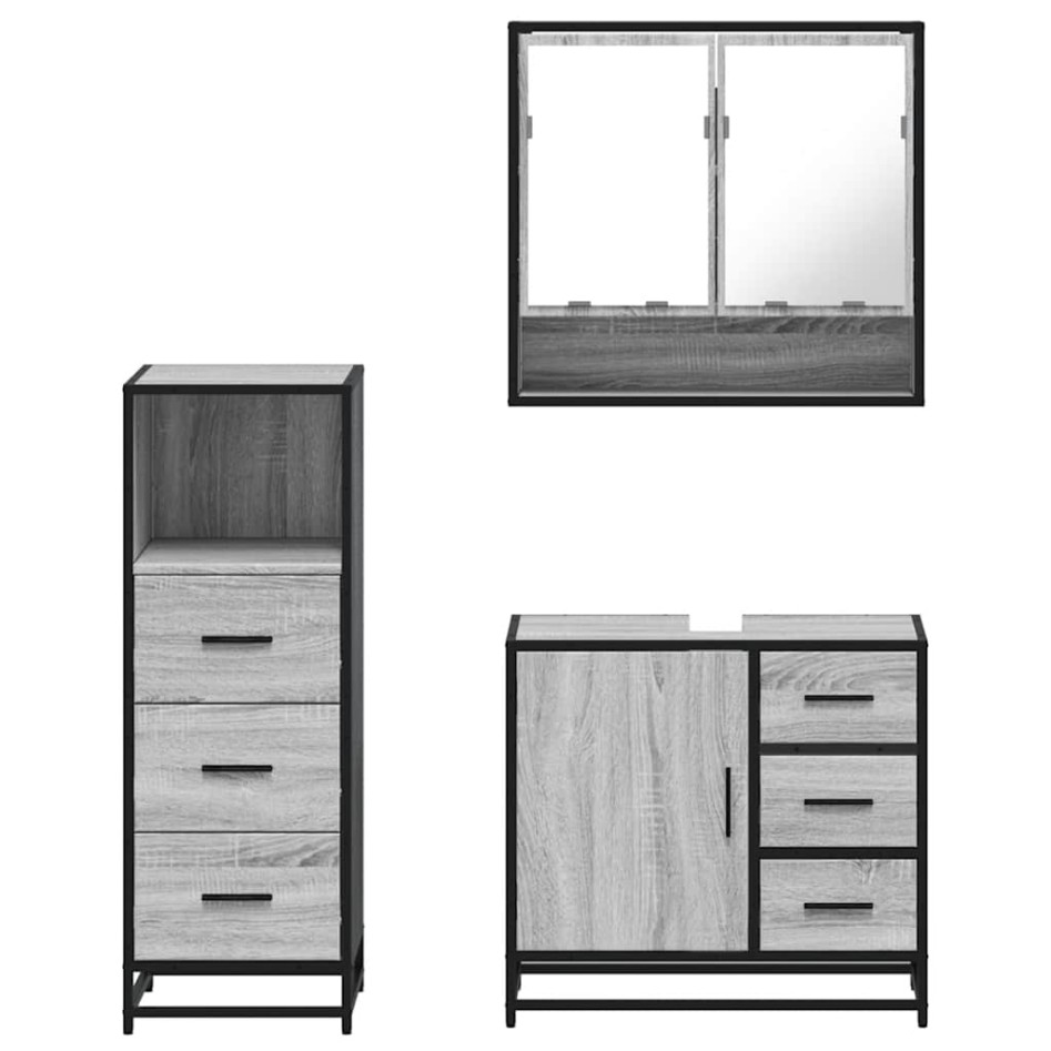 Set de muebles de baño 3 pzas madera contrachapada gris