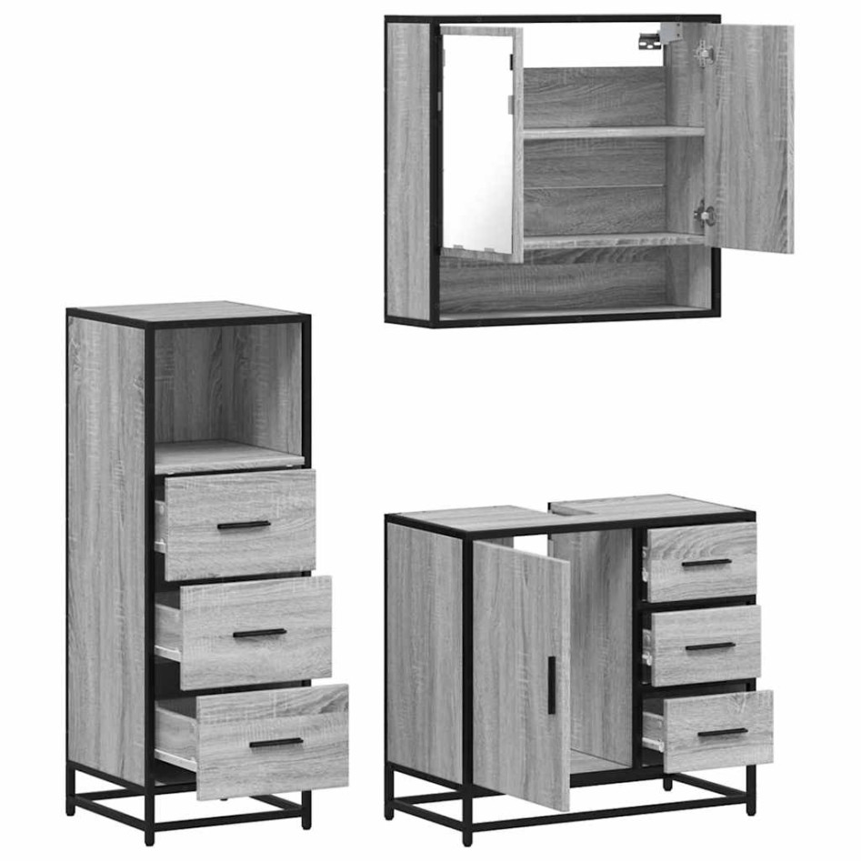 Set de muebles de baño 3 pzas madera contrachapada gris
