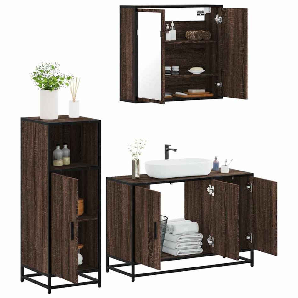 Set de muebles baño 3 pzas madera contrachapada roble