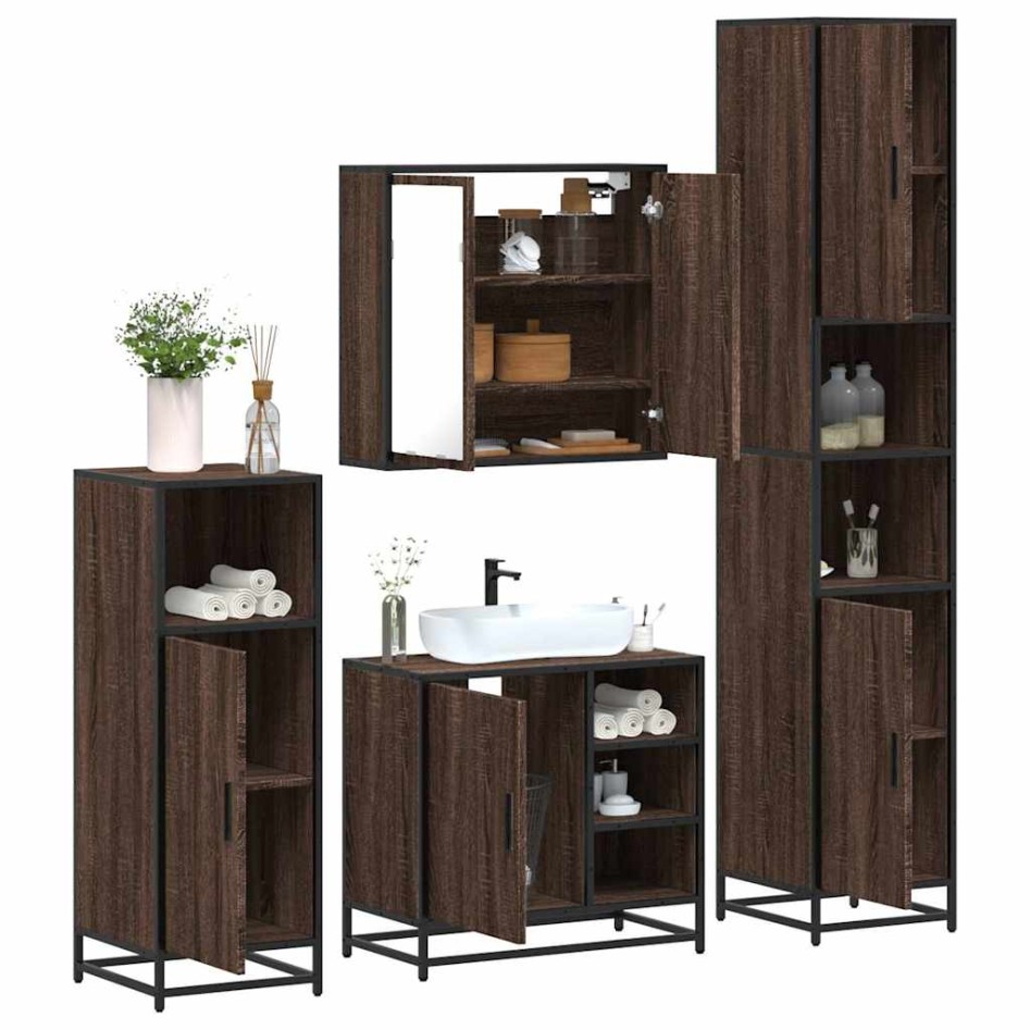 Set de muebles baño 4 pzas madera contrachapada roble
