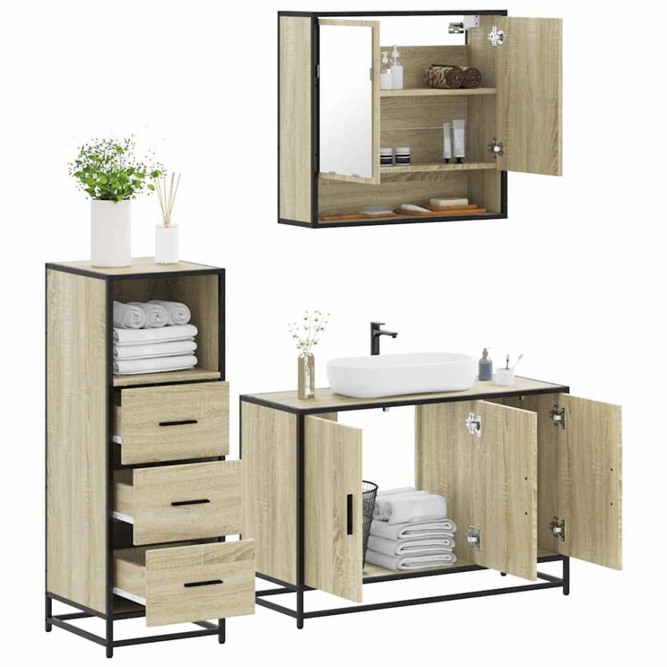 Set de muebles de baño 3 pzas madera contrachapada roble