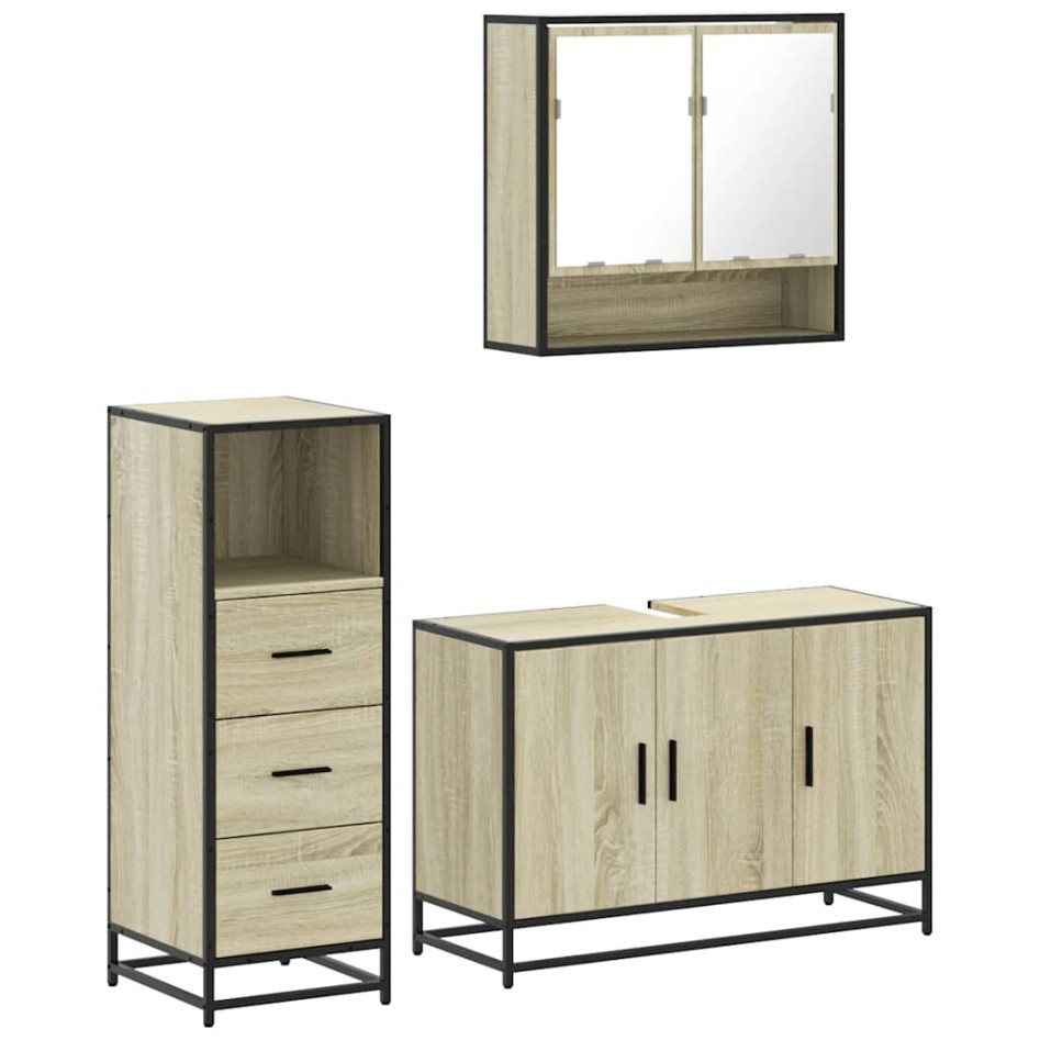 Set de muebles de baño 3 pzas madera contrachapada roble