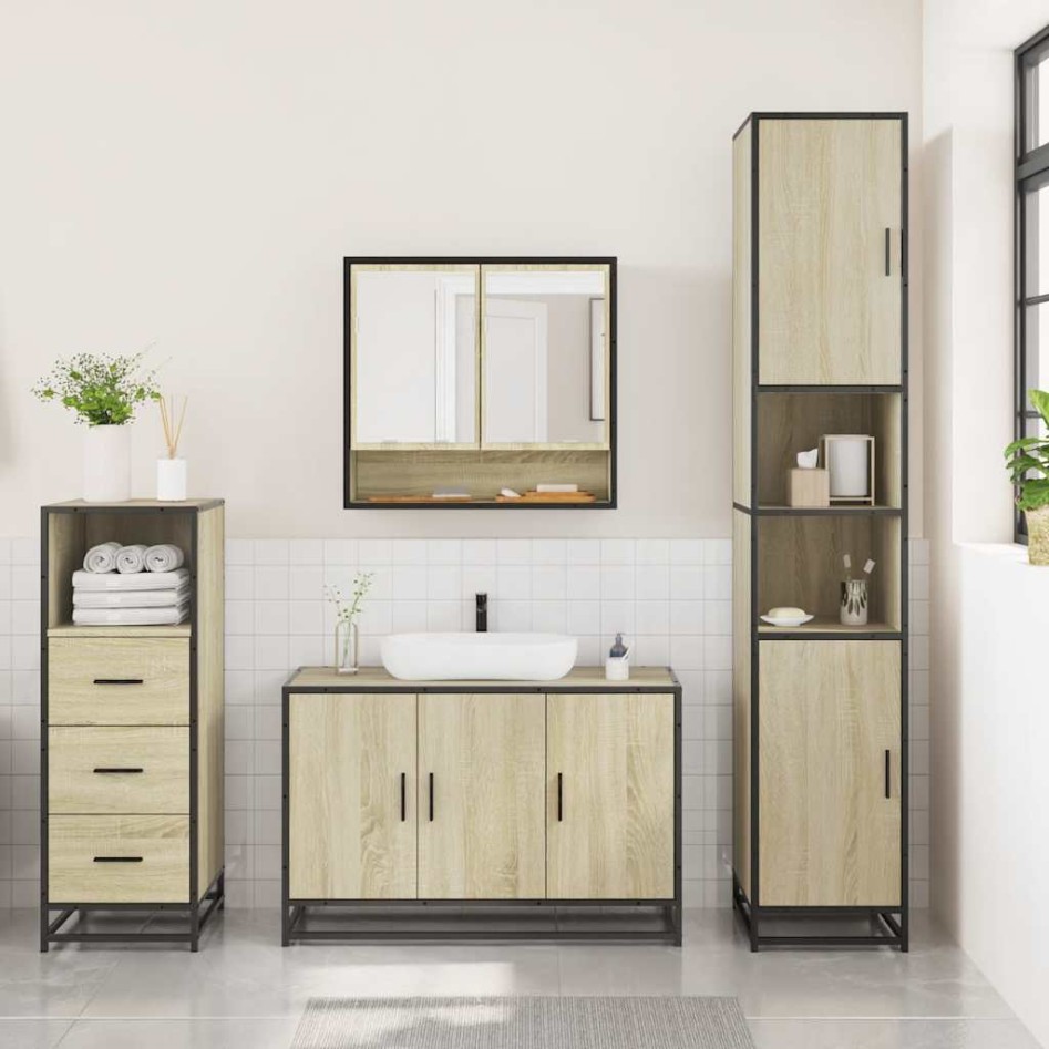 Set de muebles de baño 3 pzas madera contrachapada roble