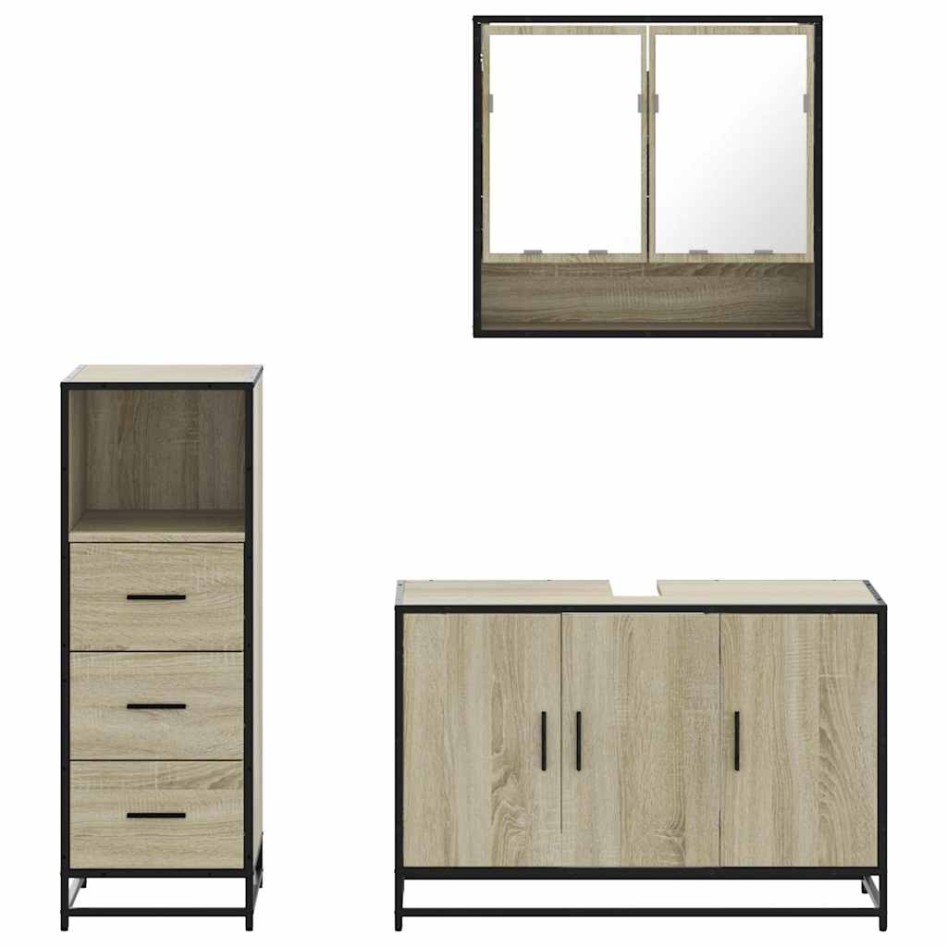 Set de muebles de baño 3 pzas madera contrachapada roble